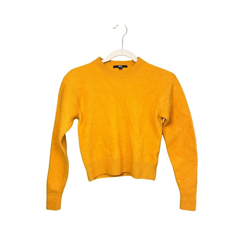Uniqlo Girls XS‎ Ribbed Knit Wool Sweater - Mustard Yellow Mock Neck